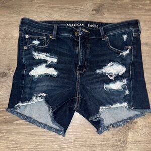American Eagle Outfitters Women's Ripped Jean Shorts - Dark Blue